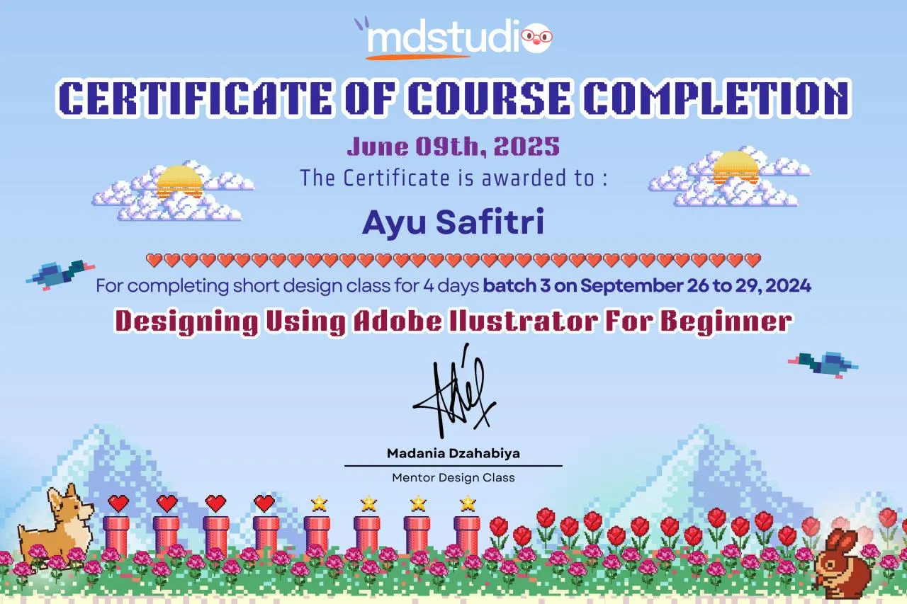 Certificate for Designing Using Adobe Illustrator for Beginner