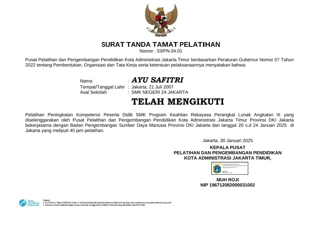 Certificate for Software Engineering Competency Development Training